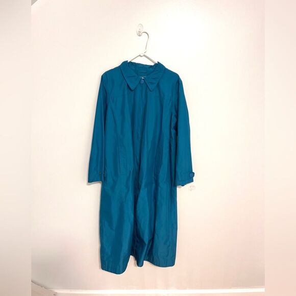 LL Bean Duster Trench Rain Coat Long Jacket Green Sz XL - Picture 1 of 11